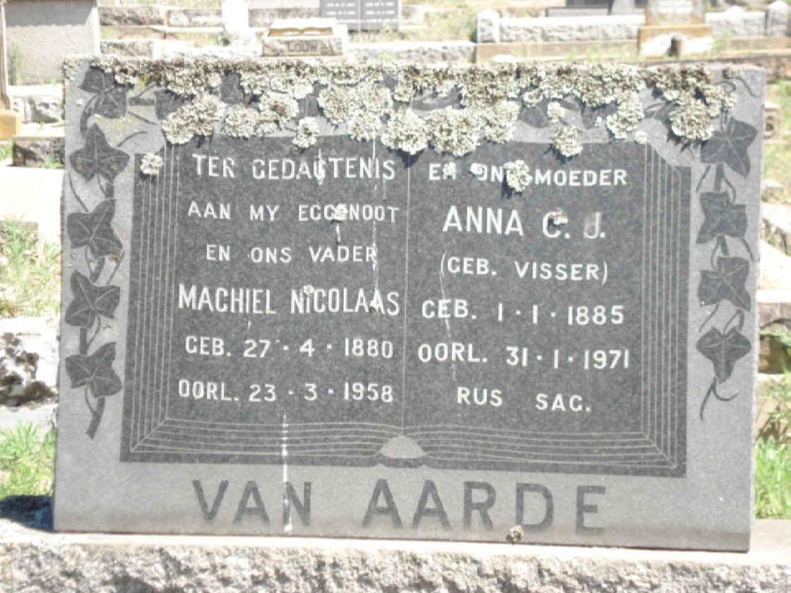 AARDE Machiel Nicolaas, van 1880-1958 &amp; Anna C.J. VISSER 1885-1971