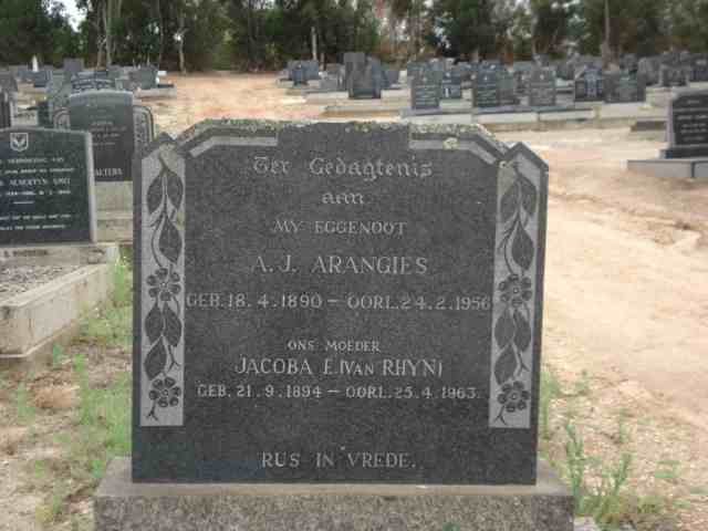 ARANGIES  A.J. 1890-1956 &amp; Jacoba E. VAN RHYN 1894-1963
