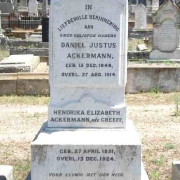 ACKERMANN Daniel Justus 1848-1914 &amp; Hendrika Elizabeth GREEFF 1851-1924