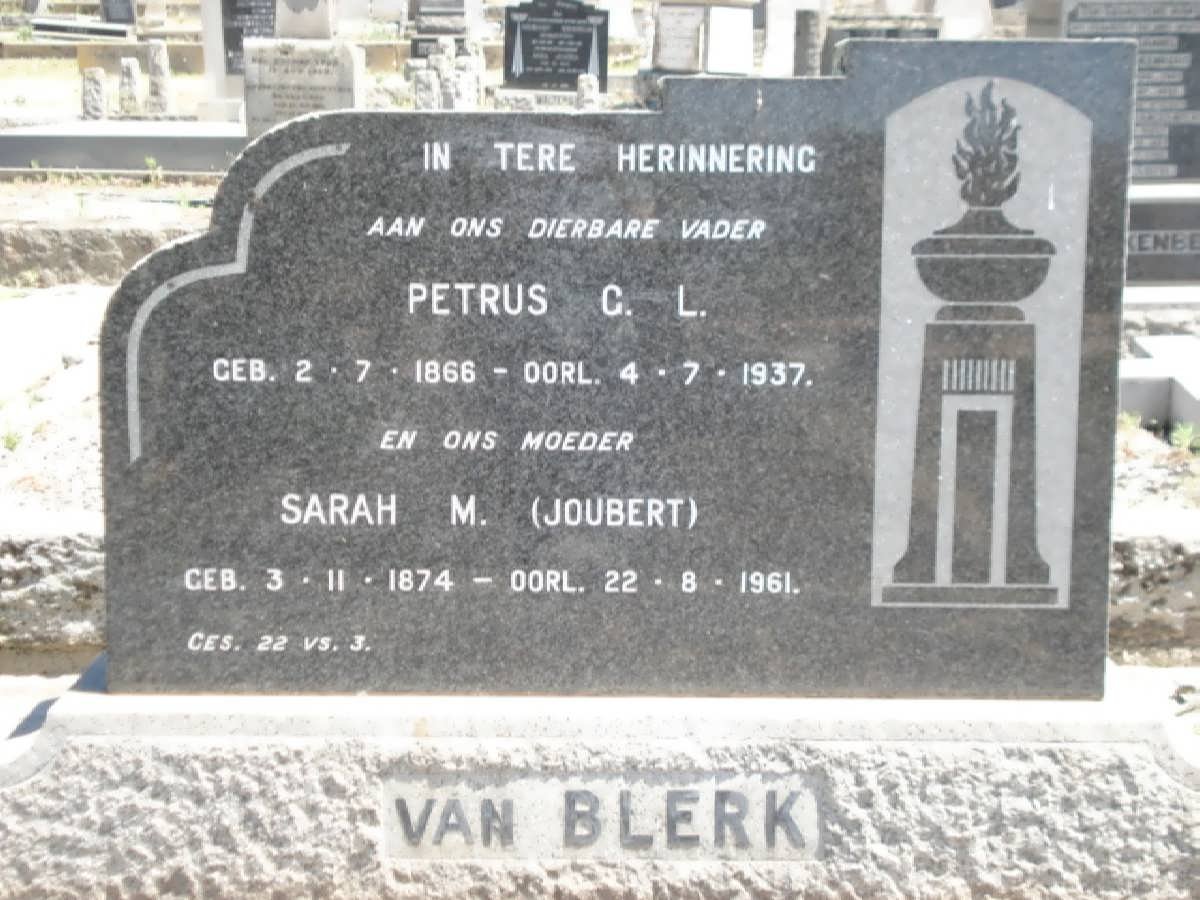 BLERK G.L., van 1866-1937 &amp; Sarah M. JOUBERT 1874-1961