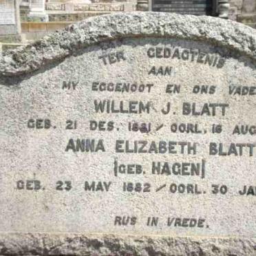 BLATT Willem J. 1881-1950 &amp; Anna Elizabeth HAGEN 1882-1968