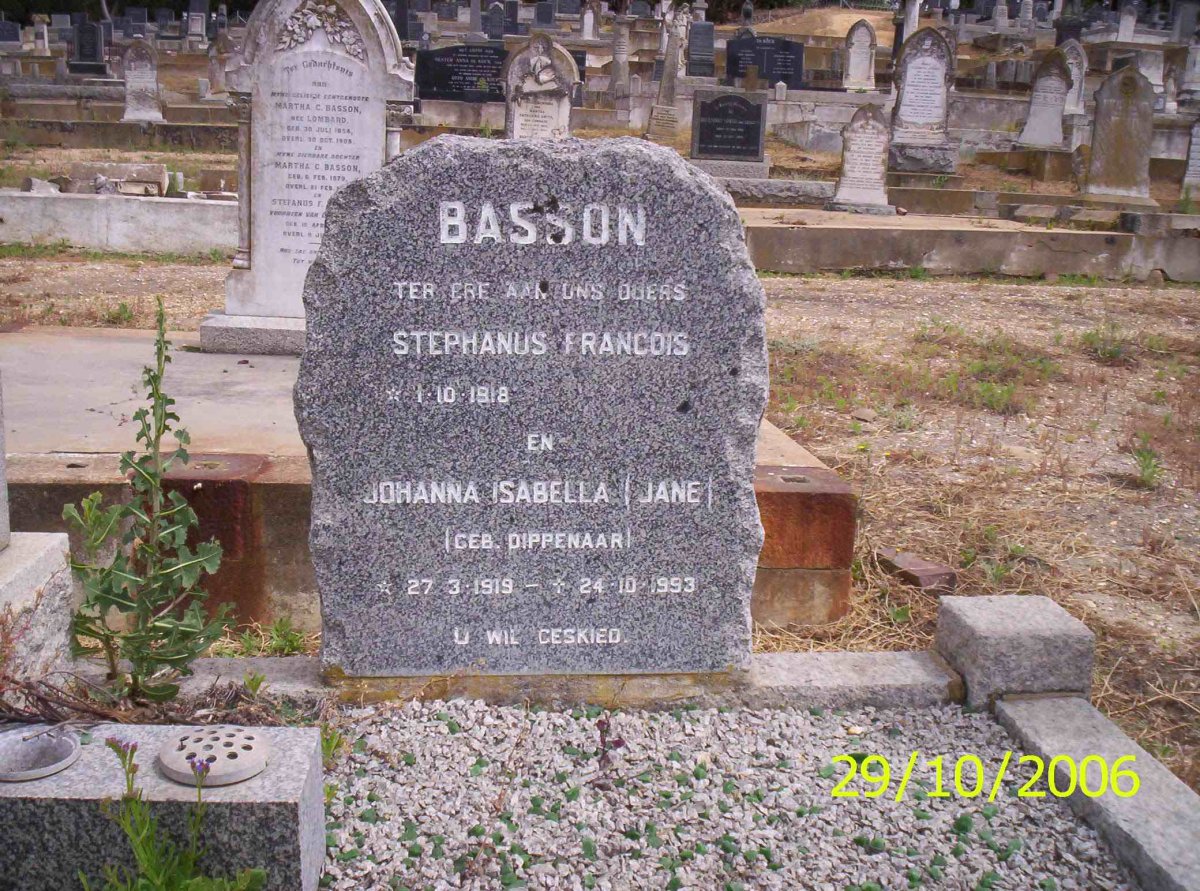 BASSON Stephanus Francois 1918- &amp; Johanna Isabella DIPPENAAR 1919-1993