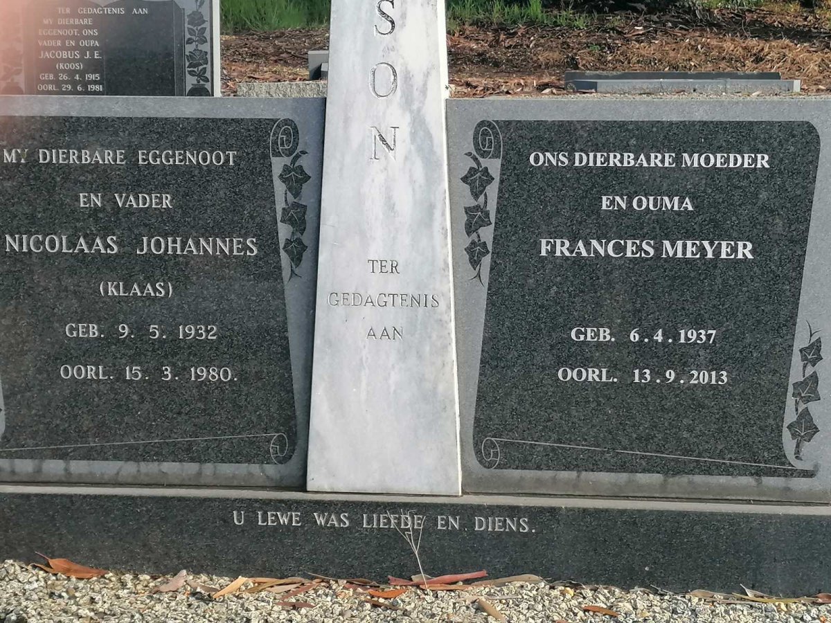 BASSON Nicolaas Johannes 1932-1980 &amp; Frances Meyer 1937-2013