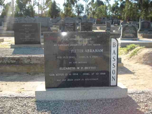 BASSON Pieter Abraham 1890-1964 &amp; Elizabeth W.P. KOTZE 1894-1988