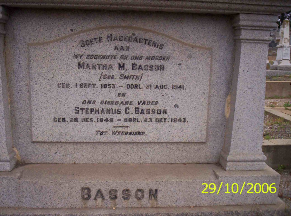 BASSON Stephanus C. 1848-1943 &amp; Martha M. SMITH 1853-1941