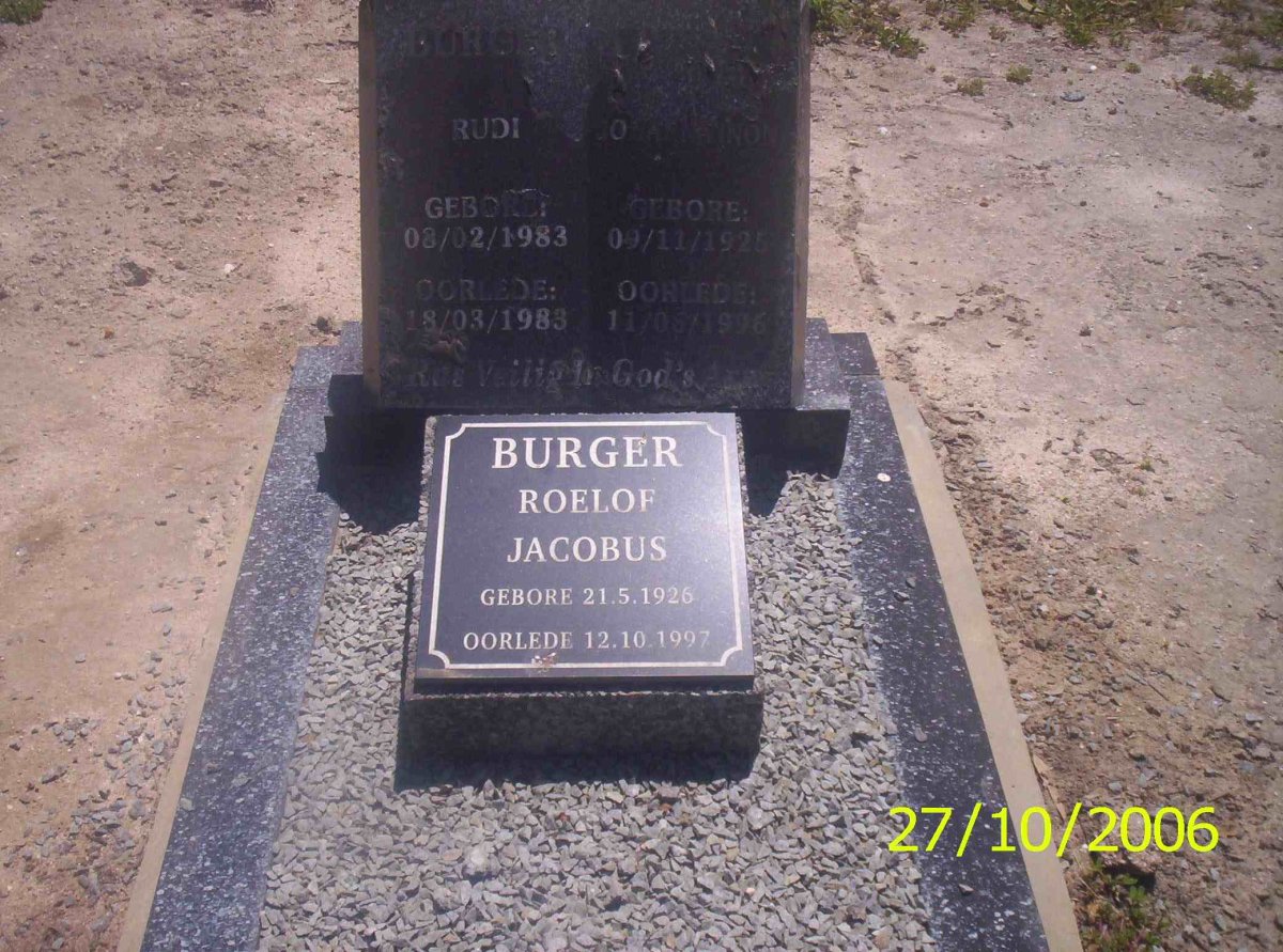 BURGER Roelof Jacobus 1926-1997 :: BURGER Johanna 1925-1996 :: BURGER Rudi 1983-1983