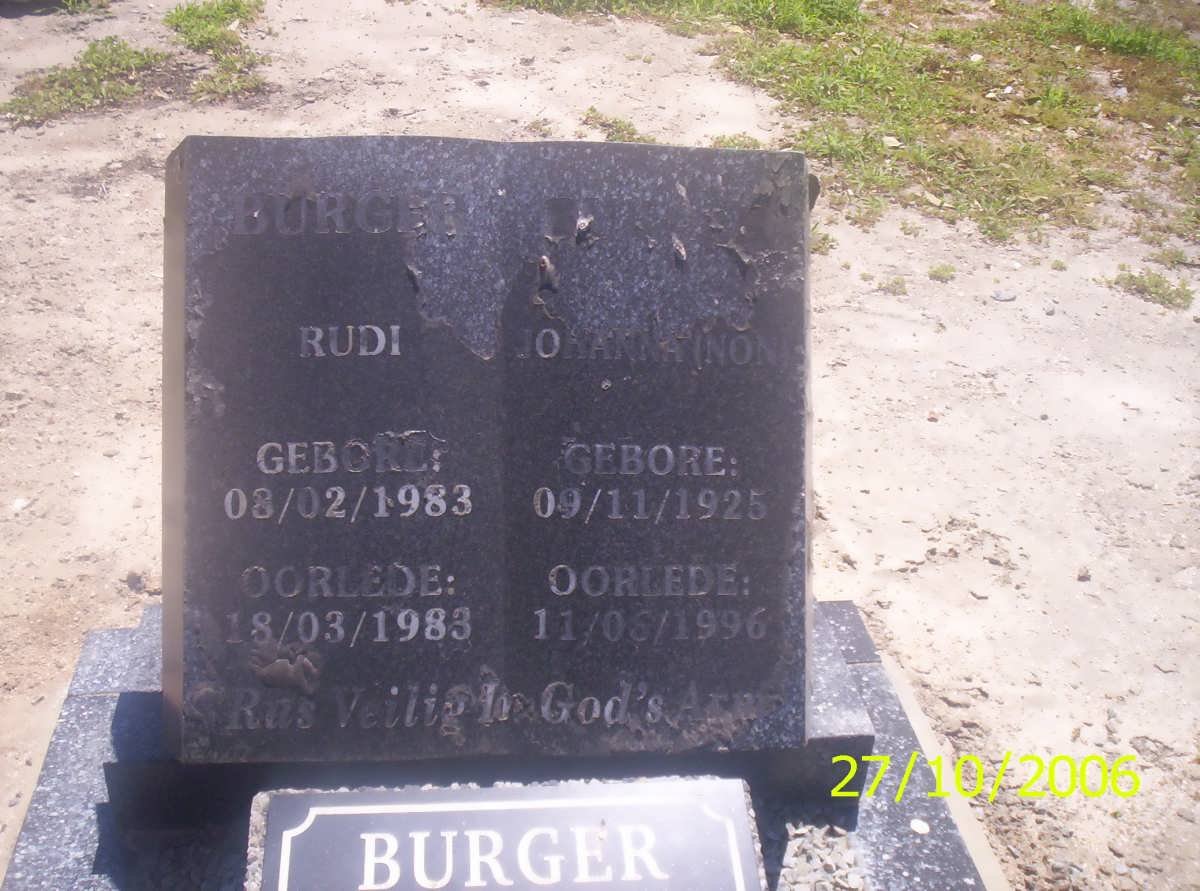BURGER Rudi 1983-1983 :: BURGER Johanna 1925-1996