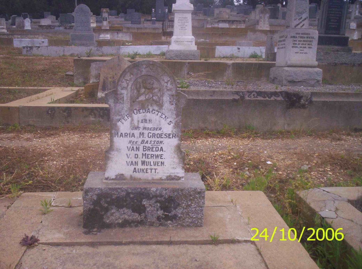 CROESER Maria M. formerly VAN BREDA, formerly V.D. MERWE, formerly VAN WULEN, formerly AUKETT nee BASSON