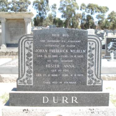 DURR Johan Frederick Wilhelm 1881-1955 &amp; Hester Anna DU TOIT 1888-1979