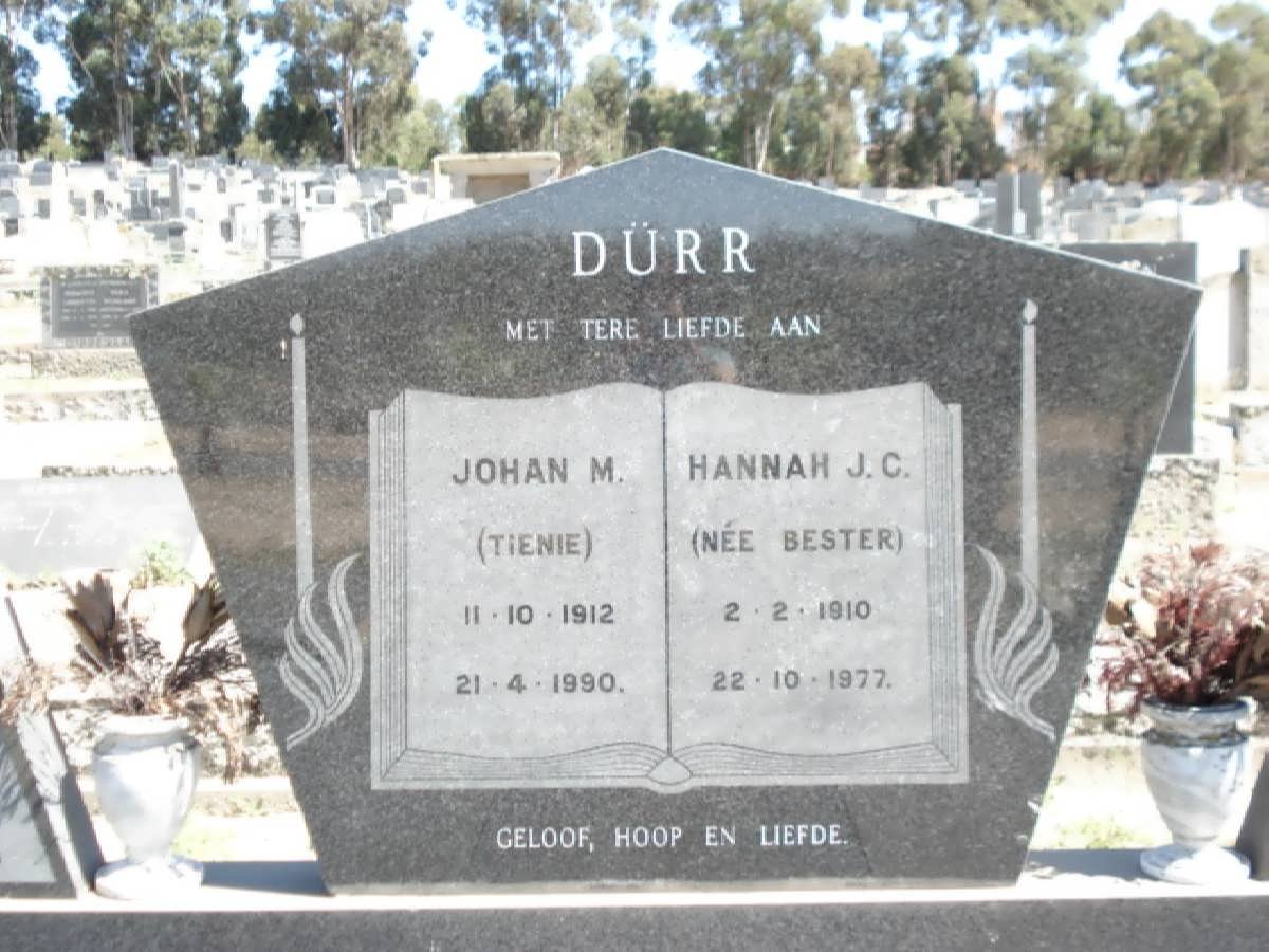 DURR Johan M.1912-1990 &amp; Hannah J.C. BESTER 1910-1977