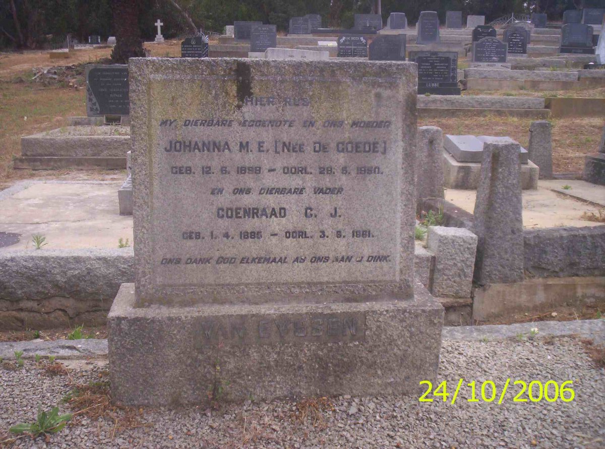 EYSSEN Coenraad C.J., van 1885-1961 &amp; Johanna M.E. DE GOEDE 1898-1950
