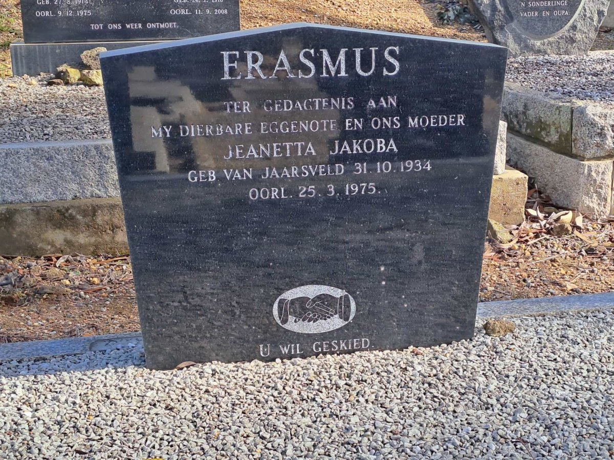 ERASMUS Jeanetta Jakoba nee VAN JAARSVELD 1934-1975