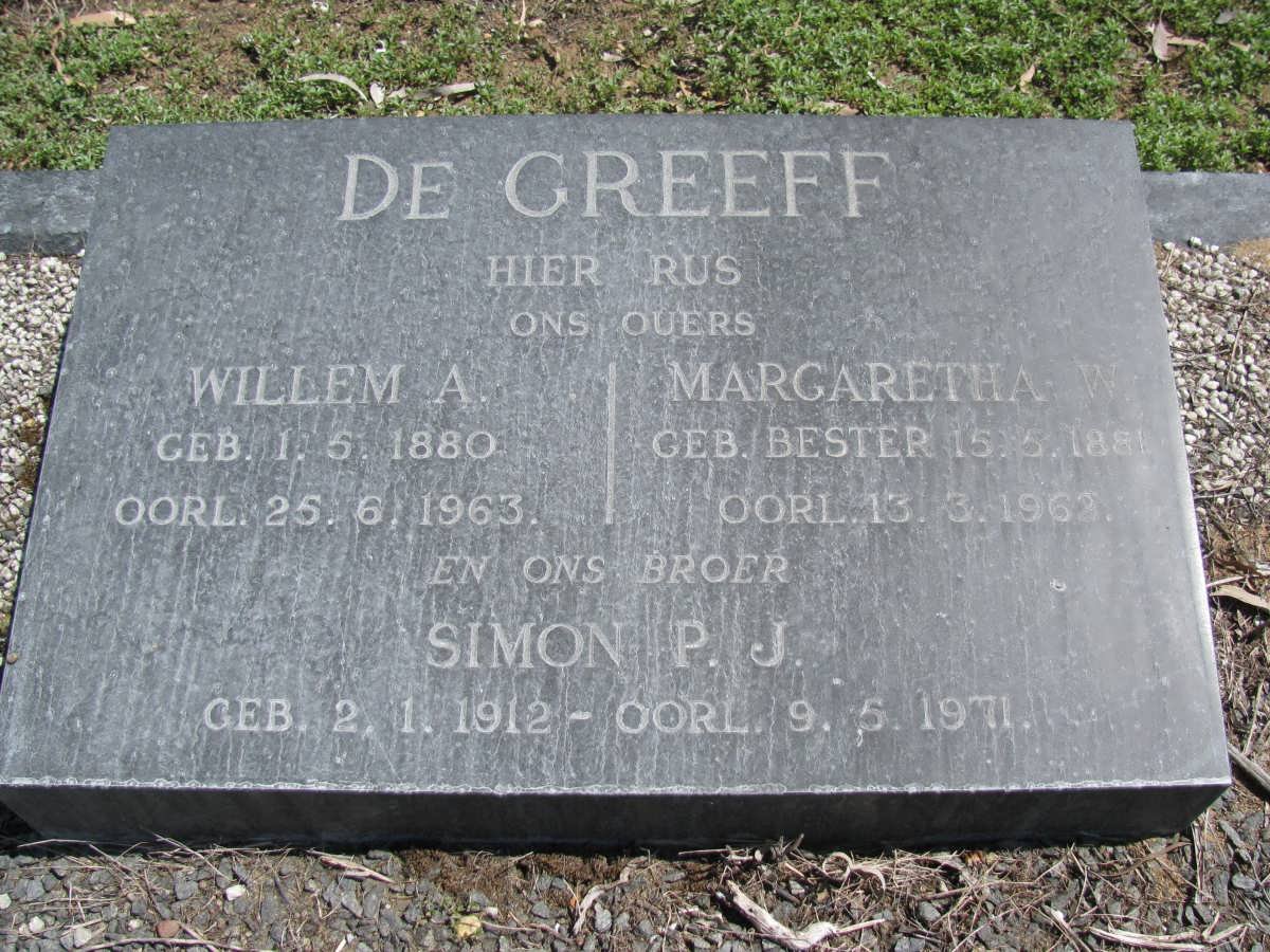 GREEFF Willem A.,de 1880-1963 &amp; Margaretha W. BESTER 1881-1962 :: DE GREEFF Simon P.J. 1912-1971