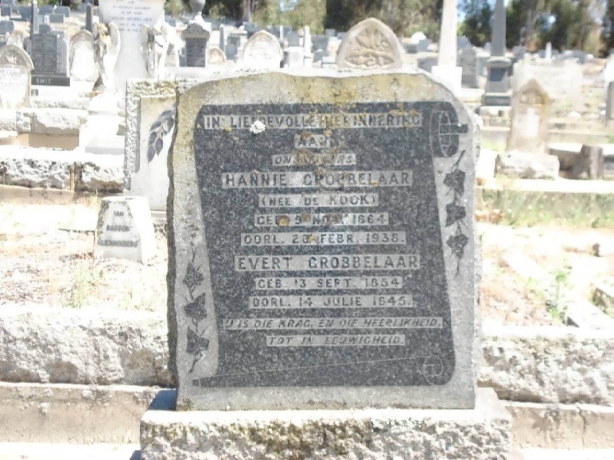 GROBBELAAR  Evert 1854-1945 &amp; Hannie DE KOCK 1864-1938