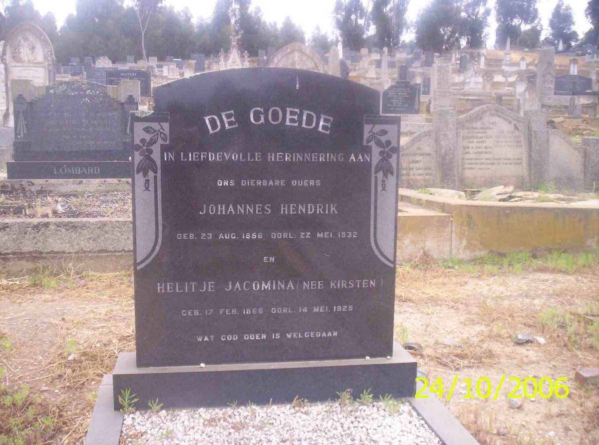 GOEDE Johannes Hendrik, de 1856-1932 &amp; Helitje Jacomina KIRSTEN 1866-1925