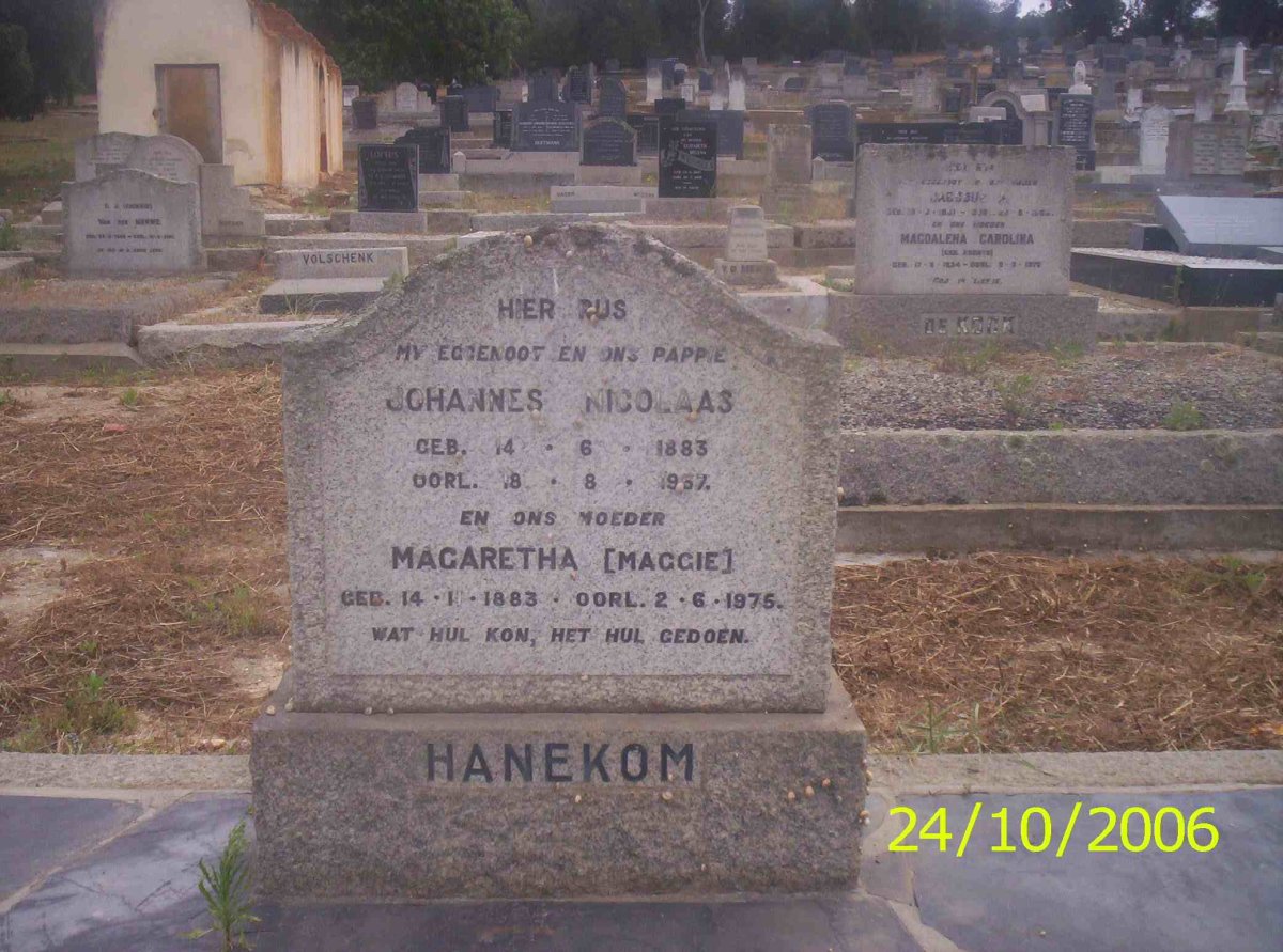 HANEKOM Johannes Nicolaas 1883-1957 &amp; Margaretha 1883-1976