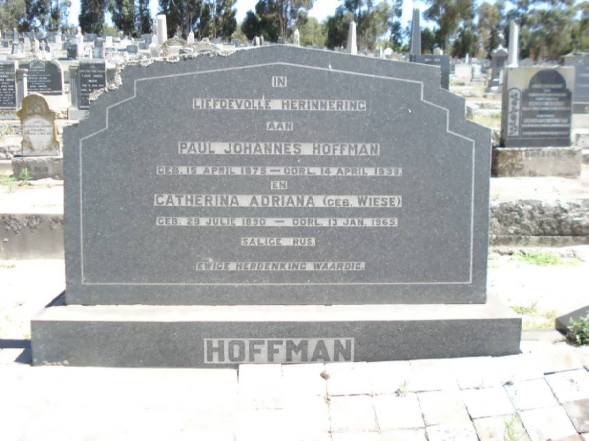 HOFFMAN Paul Johannes 1875-1939 &amp; Catherina Adriana WIESE 1890-1965