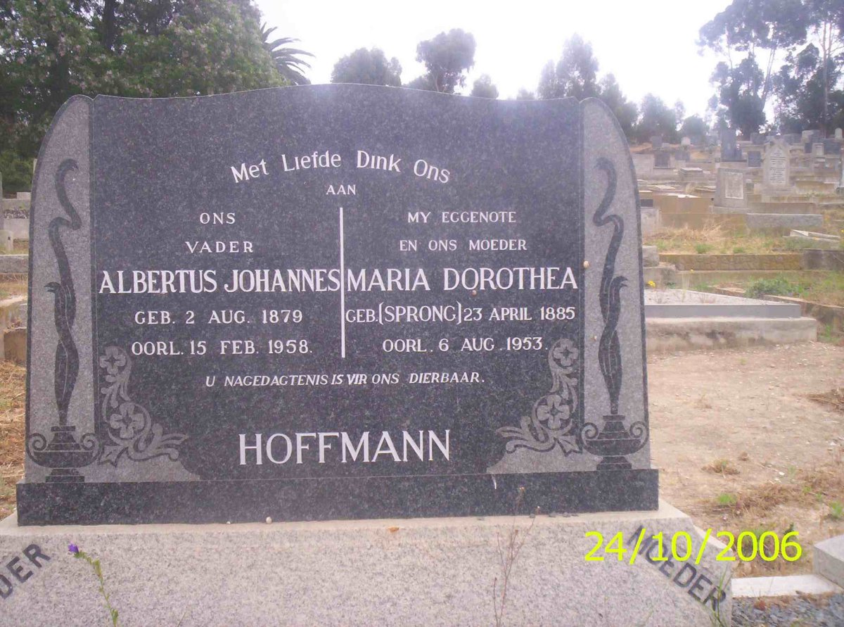 HOFFMANN Albertus Johannes 1879-1958 &amp; Maria Dorothea SPRONG 1885-1953