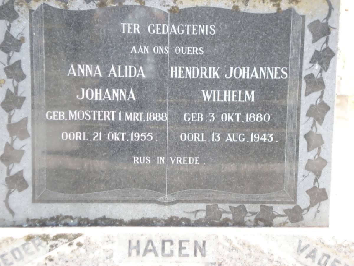 HAGEN Hendrik Johannes Wilhelm 1880-1943 &amp; Anna Alida Johanna MOSTERT 1888-1955