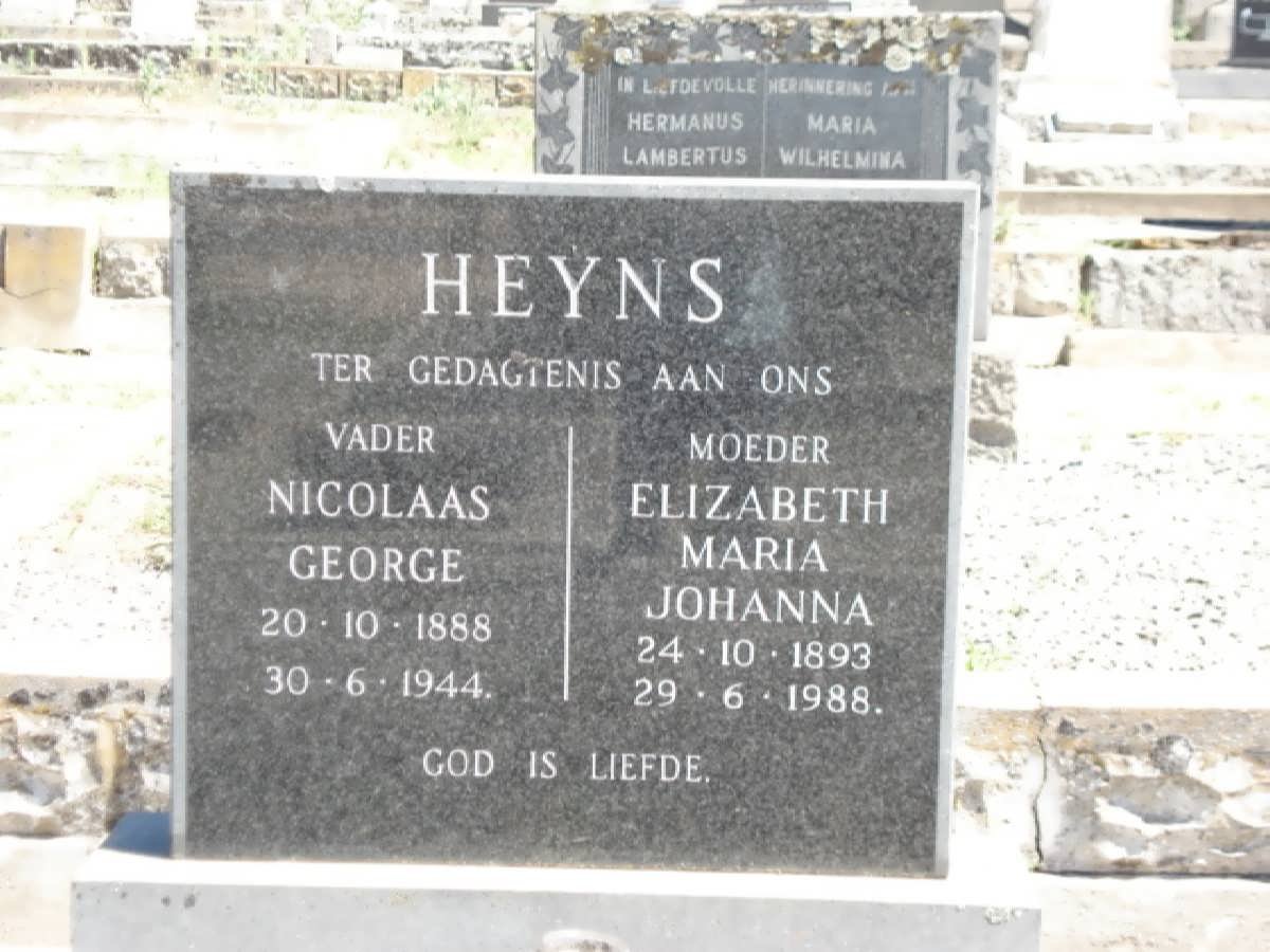 HEYNS Nicolaas George 1888-1944 &amp; Maria Elizabeth Johanna 1893-1988