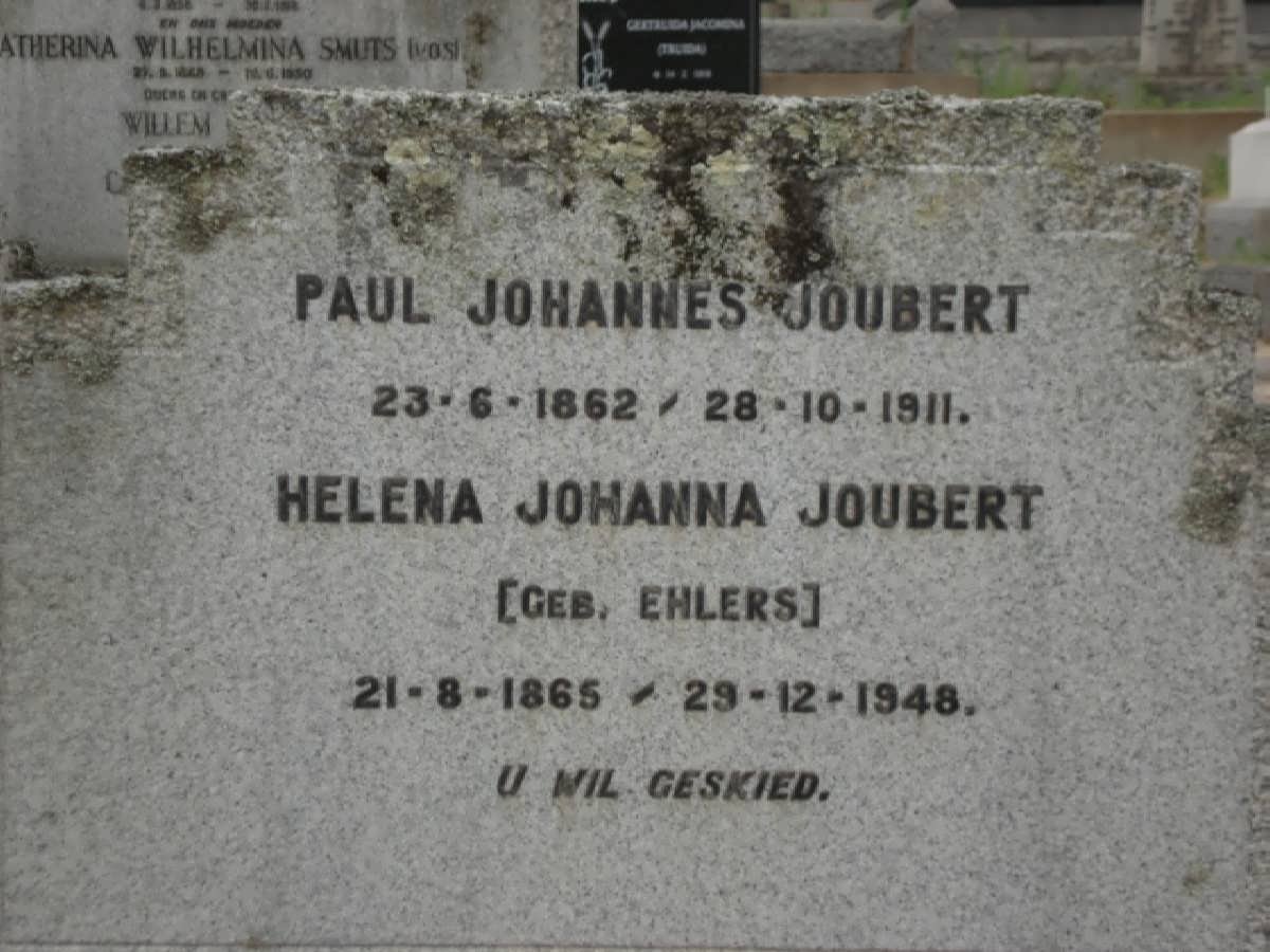 JOUBERT Paul Johannes 1862-1911 &amp; Helena Johanna nee EHLERS 1865-1948