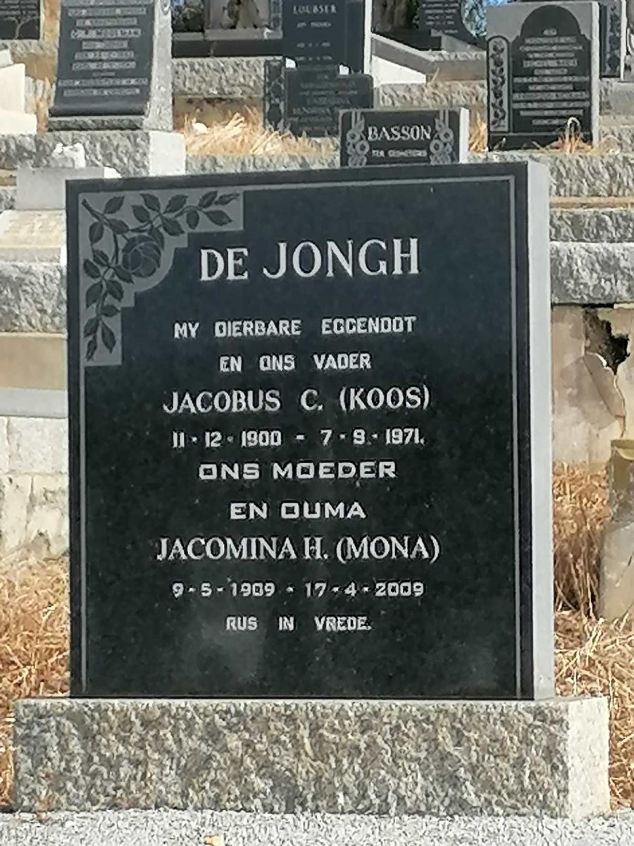 JONGH Jacobus C., de 1900-1971 &amp; Jacomina H. 1909-2009