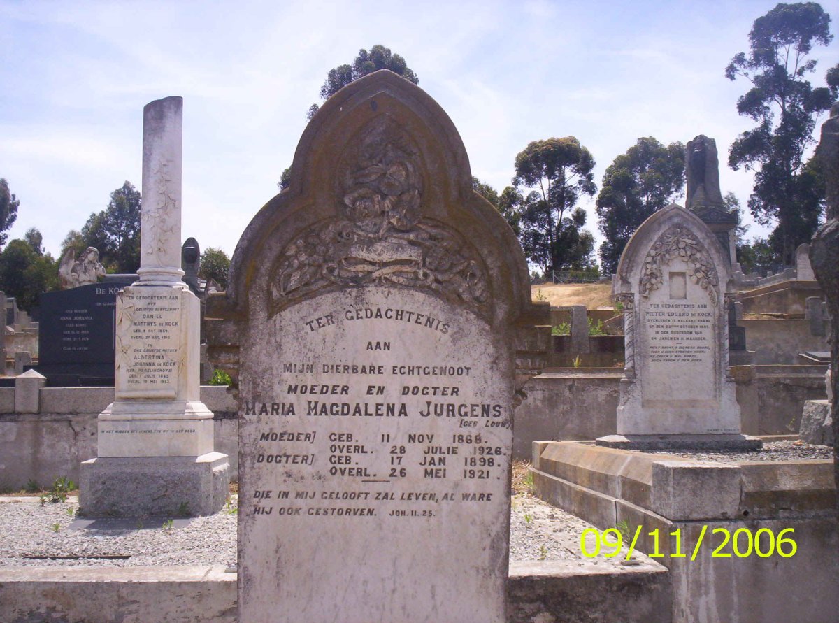 JURGENS Maria Magdalena nee LOUW 1868-1926 :: JURGENS Maria Magdalena 1898-1921