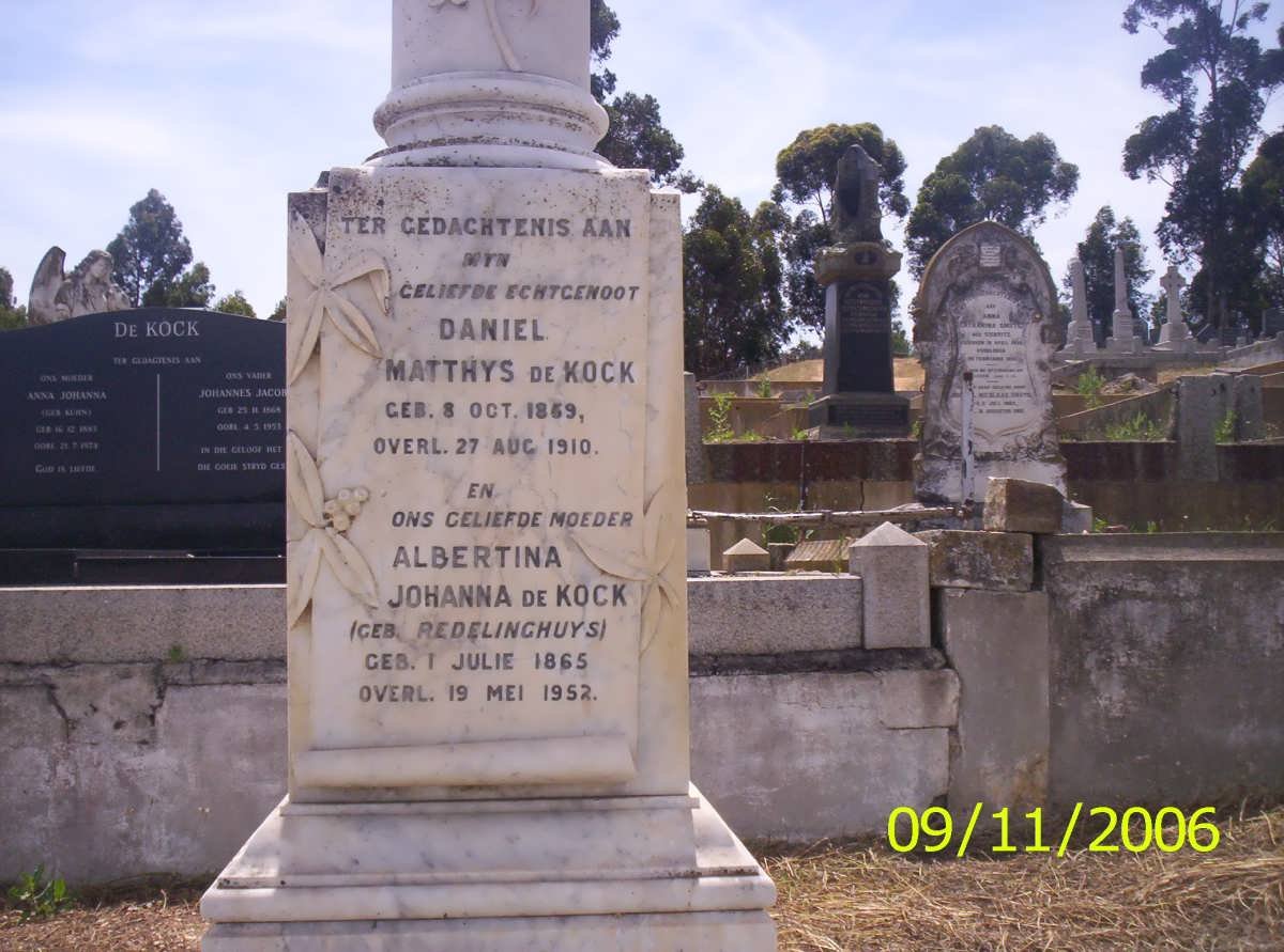 KOCK Daniel Matthys, de 1859-1910 &amp; Albertina Johanna REDELINGHUYS 1865-1952
