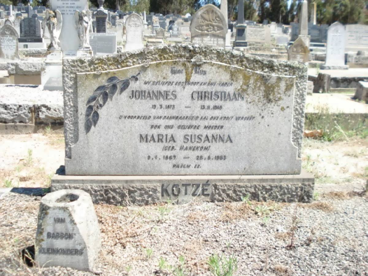 KOTZE Johannes Christiaan 1873-1948 &amp; Maria Susanna HANEKOM 1867-1953