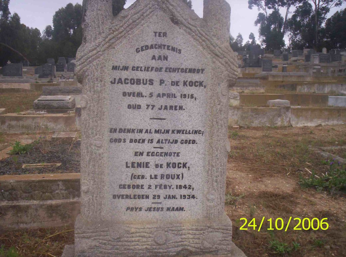 KOCK Jacobus P., de -1915 &amp; Lenie LE ROUX 1842-1934