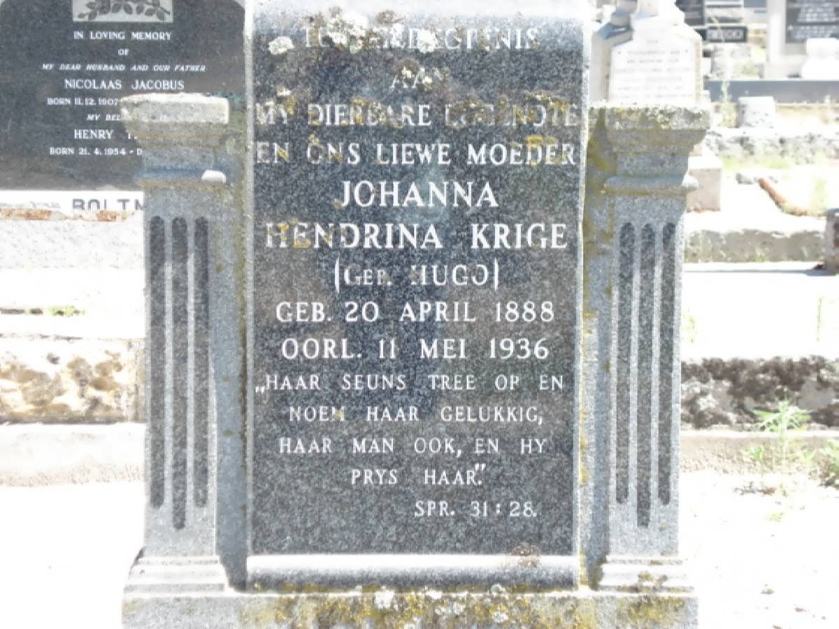 KRIGE Johanna Hendrina nee HUGO 1888-1936