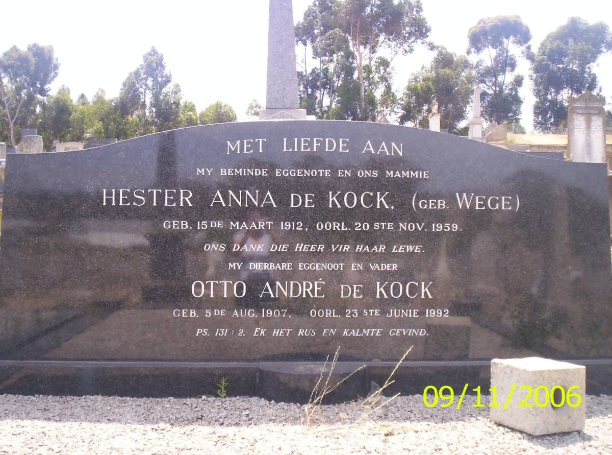 KOCK Otto Andre, de 1907-1992 &amp; Hester Anna WEGE 1912-1959