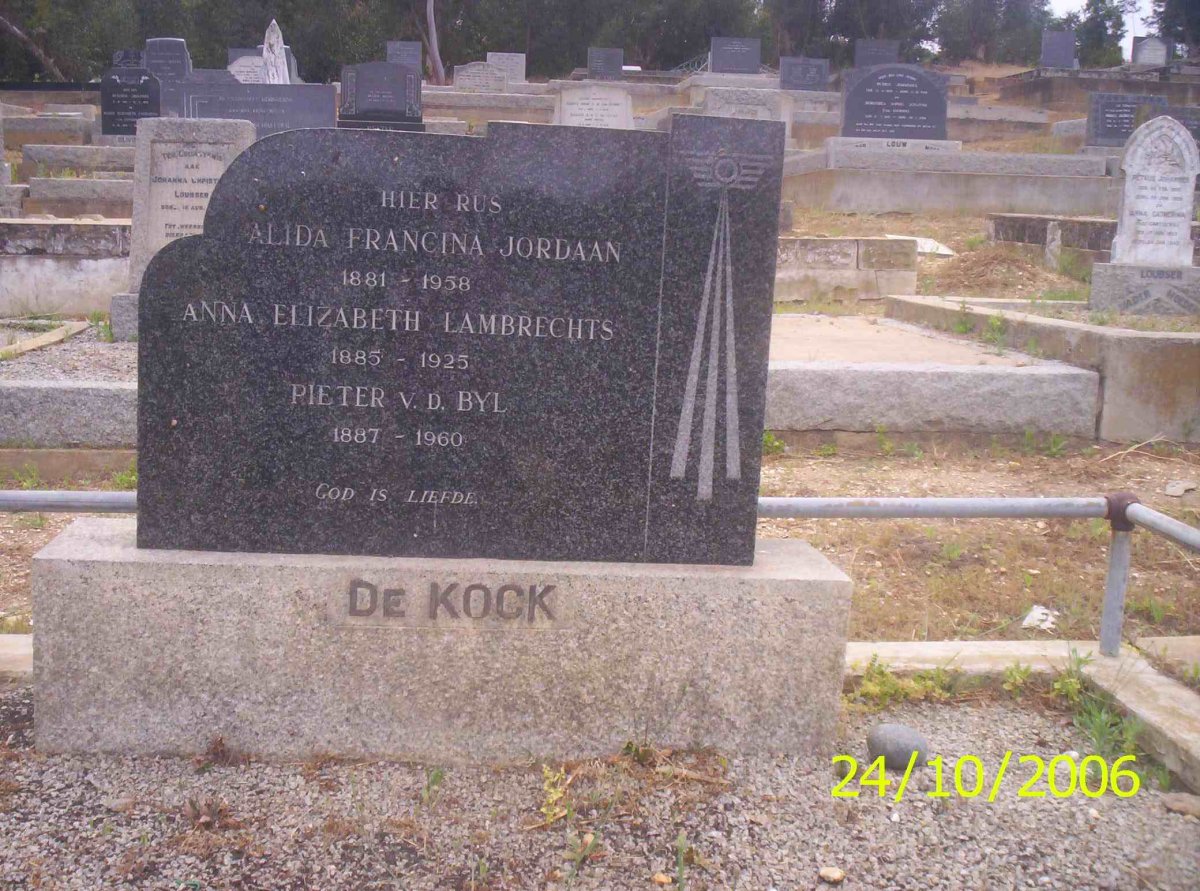 KOCK Pieter v.d.Byl, de 1887-1960 :: JORDAAN Alida Francina 1881-1958 :: LAMBRECHTS Anna Elizabeth 1885-1925