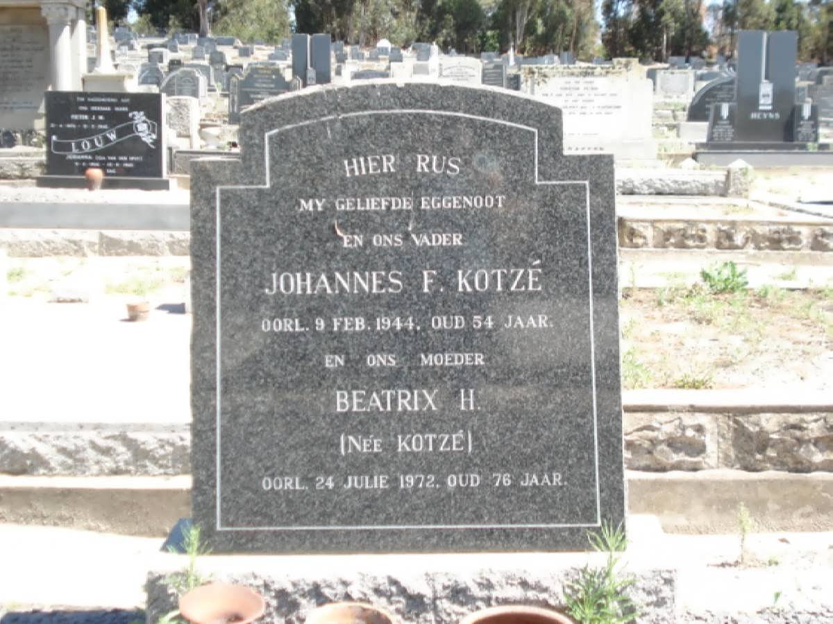 KOTZE Johannes F. -1944 &amp; Beatrix H. KOTZE -1972