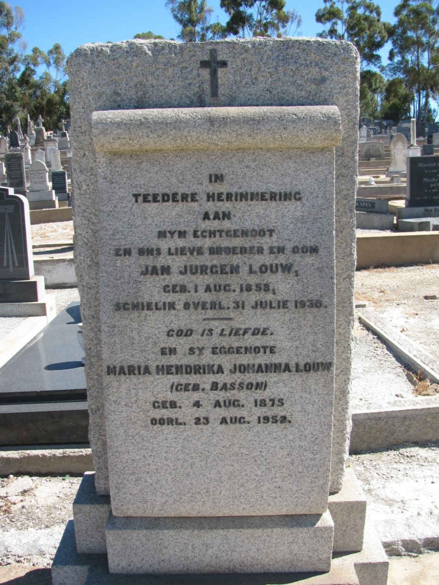 LOUW Jan Jurgen 1858-1930 &amp; Maria Hendrika Johanna BASSON 1875-1952
