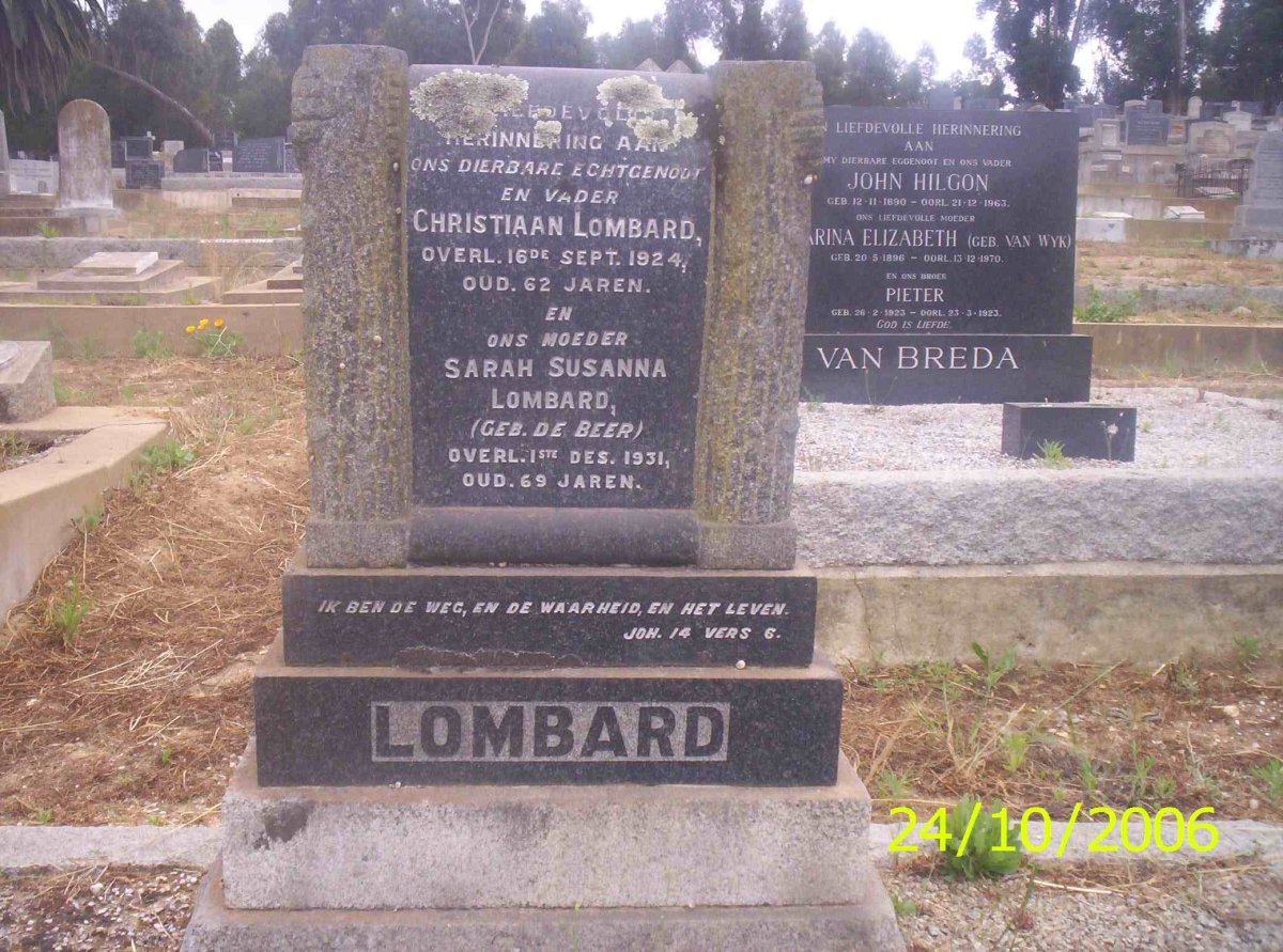 LOMBARD Christiaan -1924 &amp; Sarah Susanna DE BEER -1931