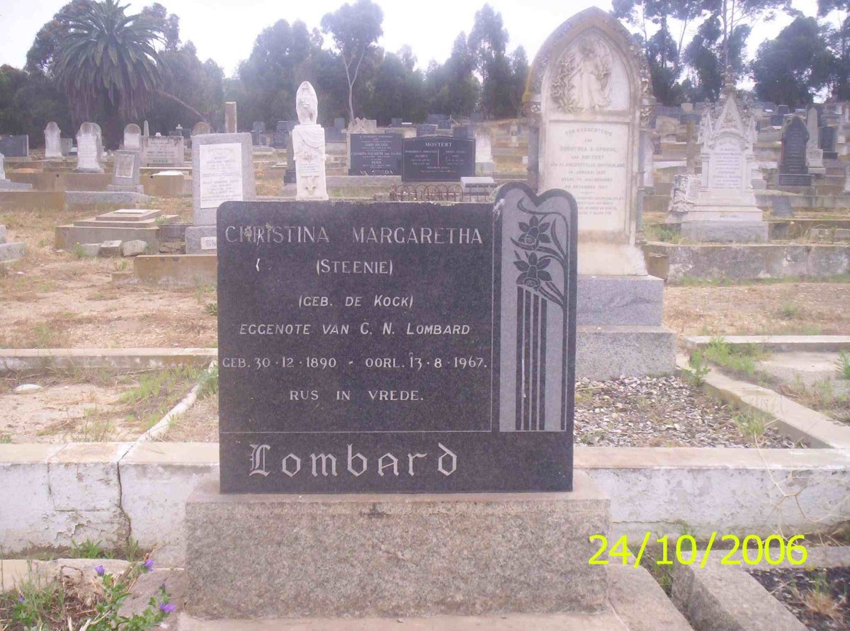 LOMBARD Christina Margaretha neé DE KOCK 1890-1967