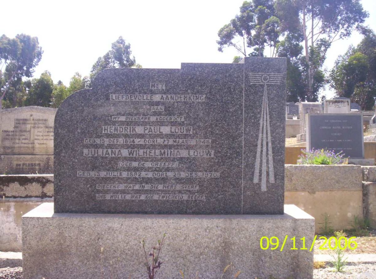 LOUW Hendrik Paul 1874-1948 &amp; Juliana Wilhelmina DE GREEFF 1882-1970