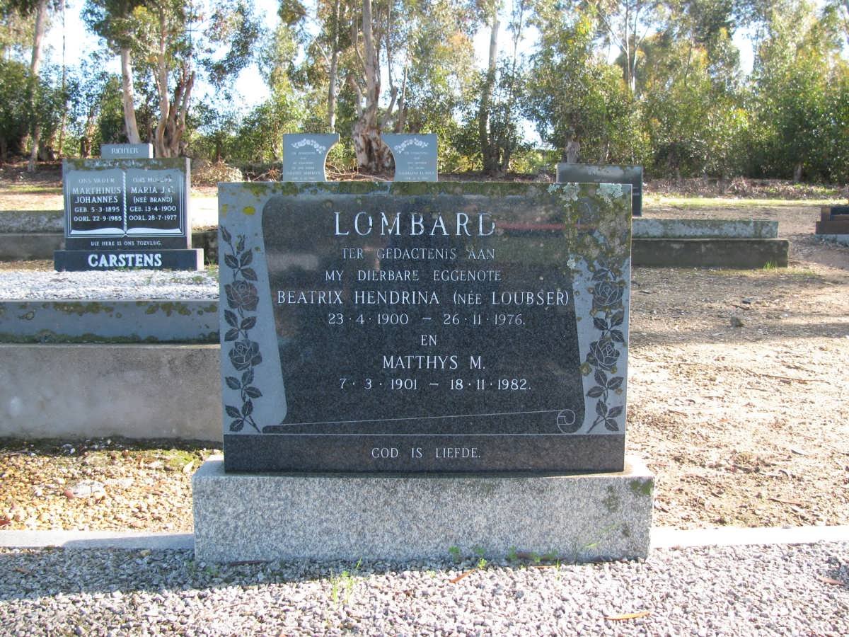 LOMBARD Matthys M. 1901-1982 &amp; Beatrix Hendrina LOUBSER 1900-1976