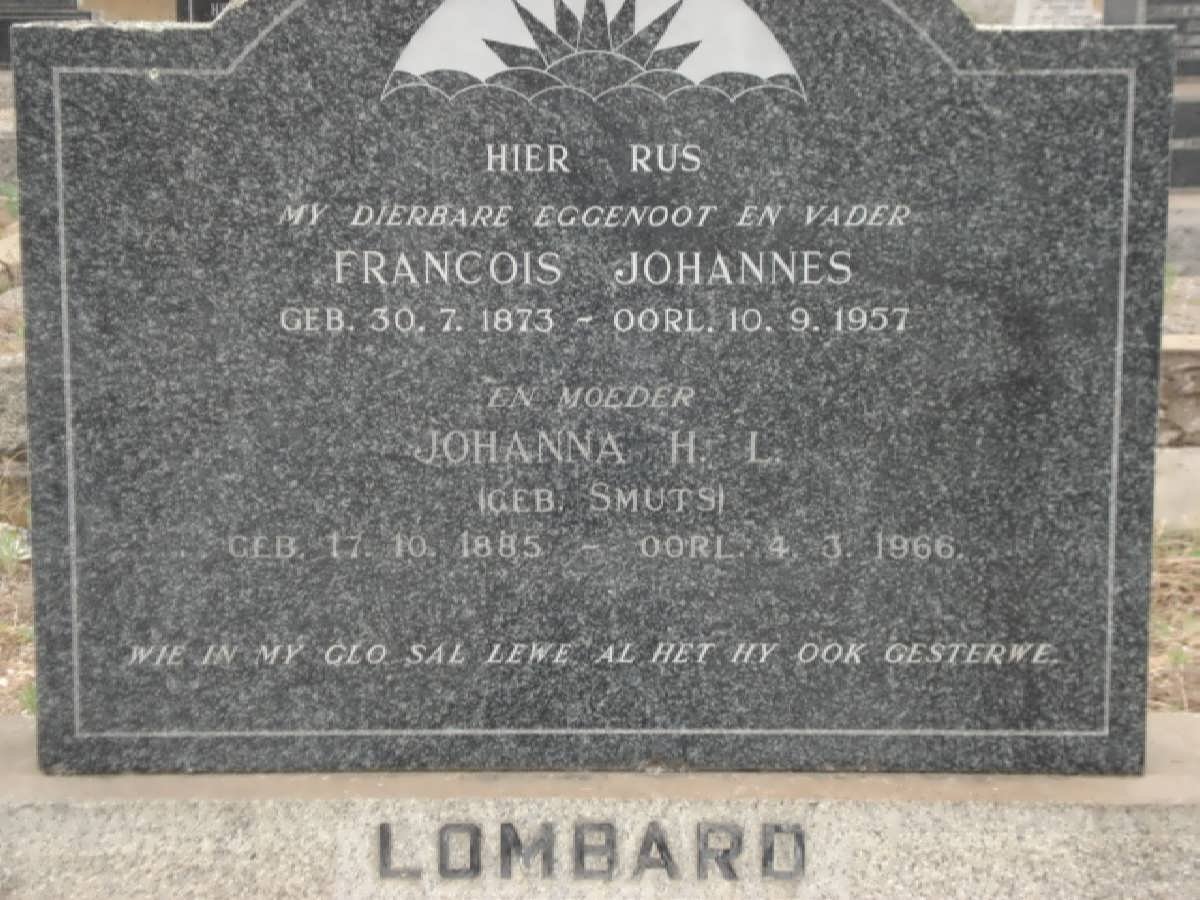 LOMBARD Francois Johannes 1873-1957 &amp; Johanna H.L. SMUTS 1885-1966