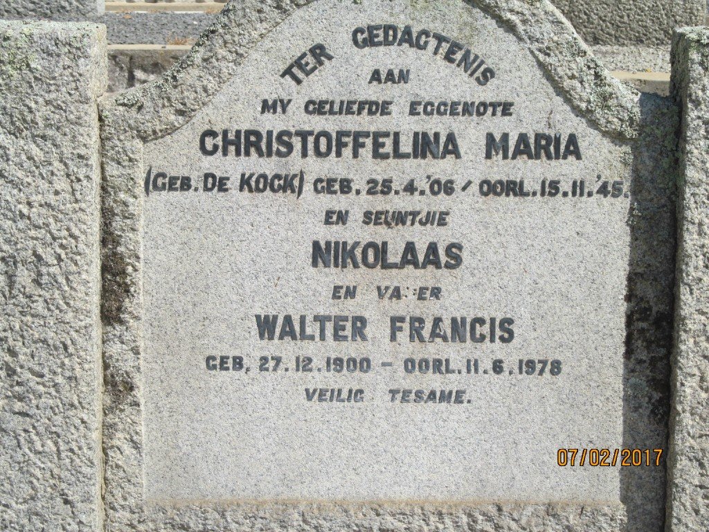 LOUBSER Walter Francis 1900-1978 &amp; Christoffelina Maria DE KOCK 1906-1945 :: LOUBSER Nikolaas
