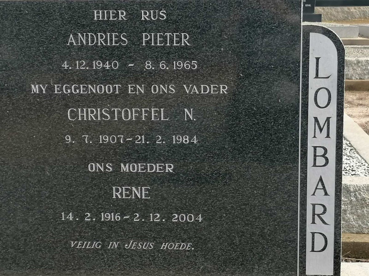LOMBARD Christoffel N. 1907-1984 &amp; Rene 1916-2004 :: LOMBARD Andries Pieter 1940-1965