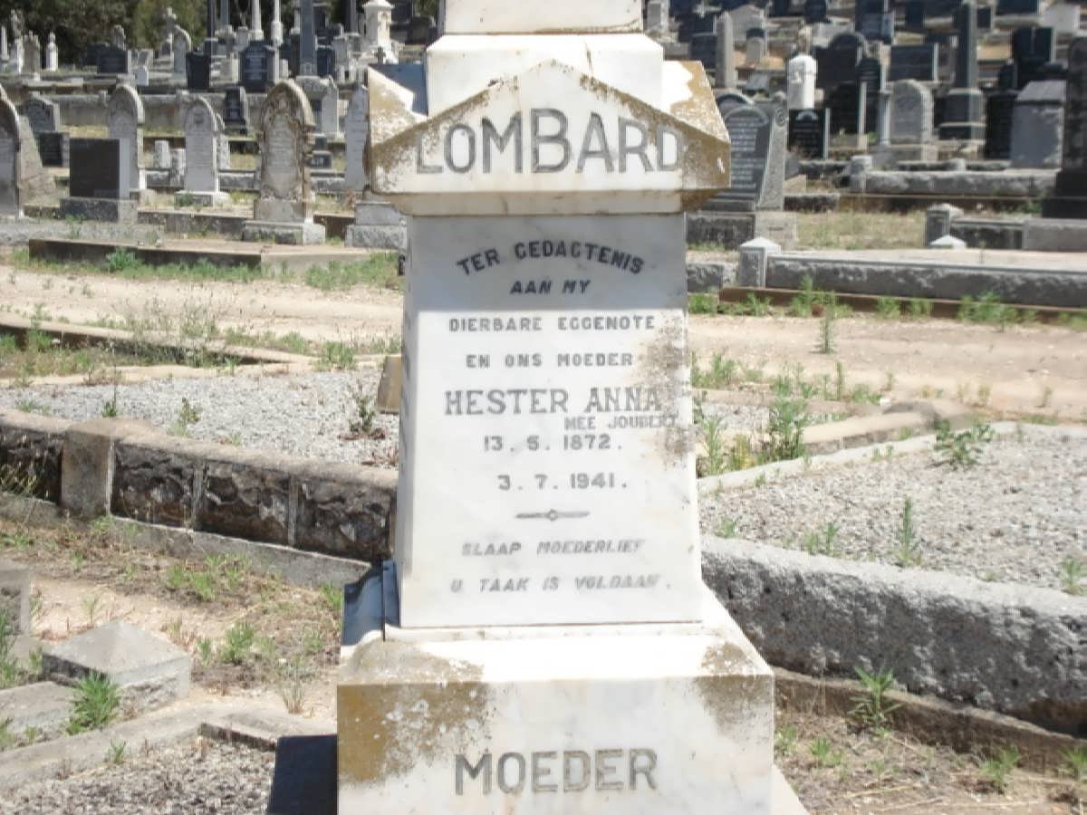 LOMBARD Hester Anna nee JOUBERT 1872-1941