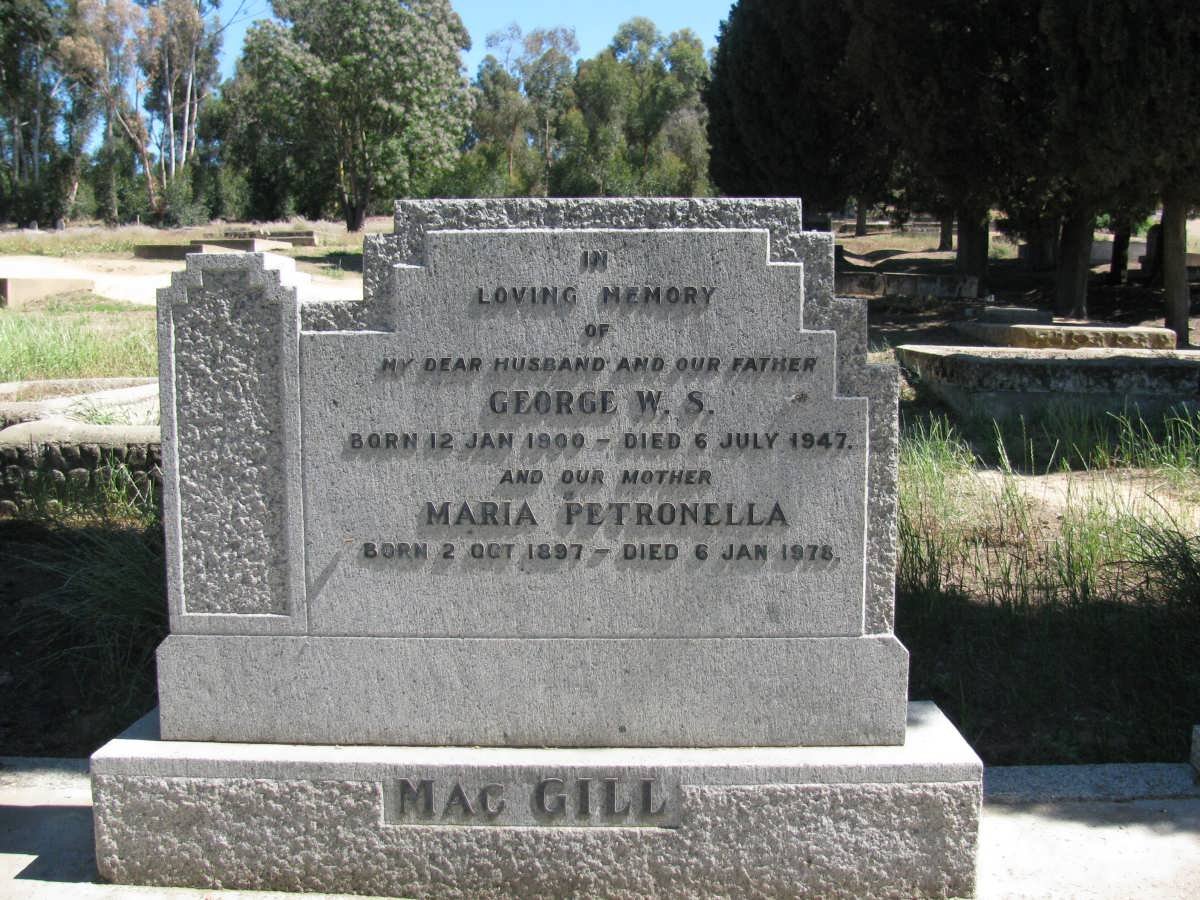 MACGILL George W.S. 1900-1947 &amp; Maria Petronella 1897-1978