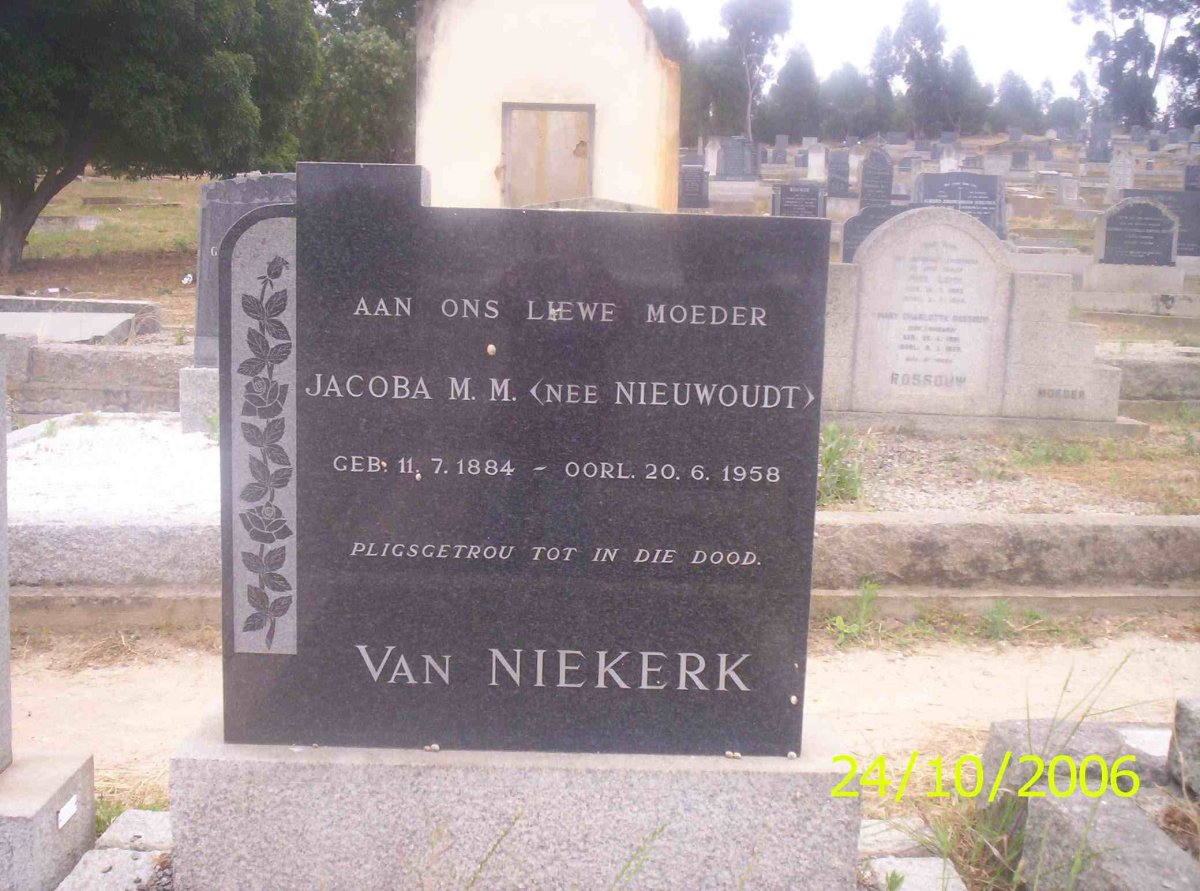 NIEKERK Jacoba M.M., van neé NIEWOUDT 1884-1958