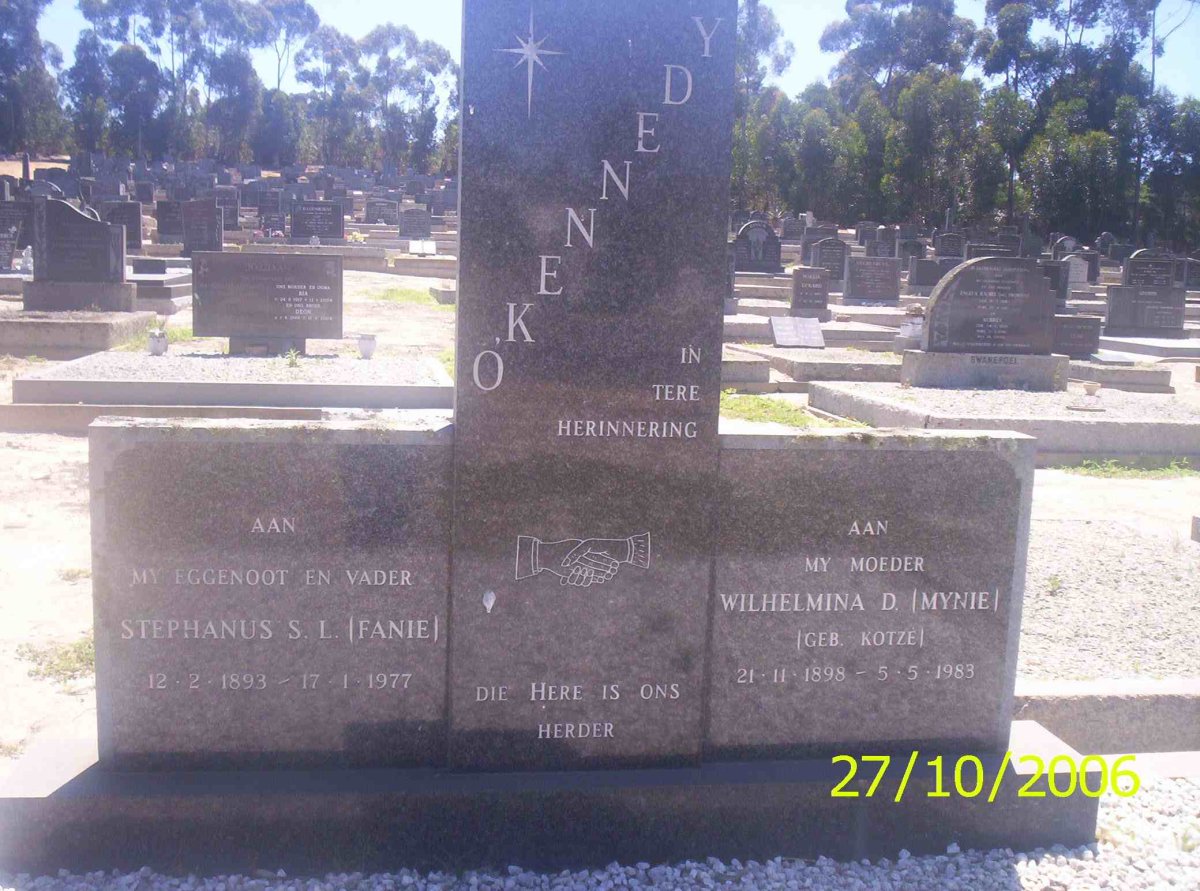 O'KENNEDY Stephanus S.L. 1893-1977 &amp; Wilhelmina D. KOTZÉ 1898-1983