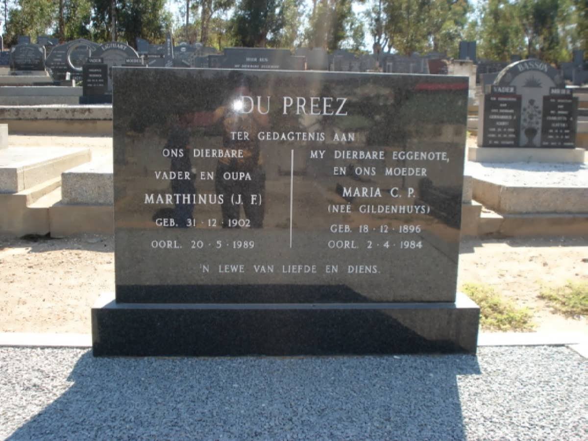 PREEZ Marthinus J.F., du 1902-1989 &amp; Maria C.P. GILDENHUYS 1896-1984
