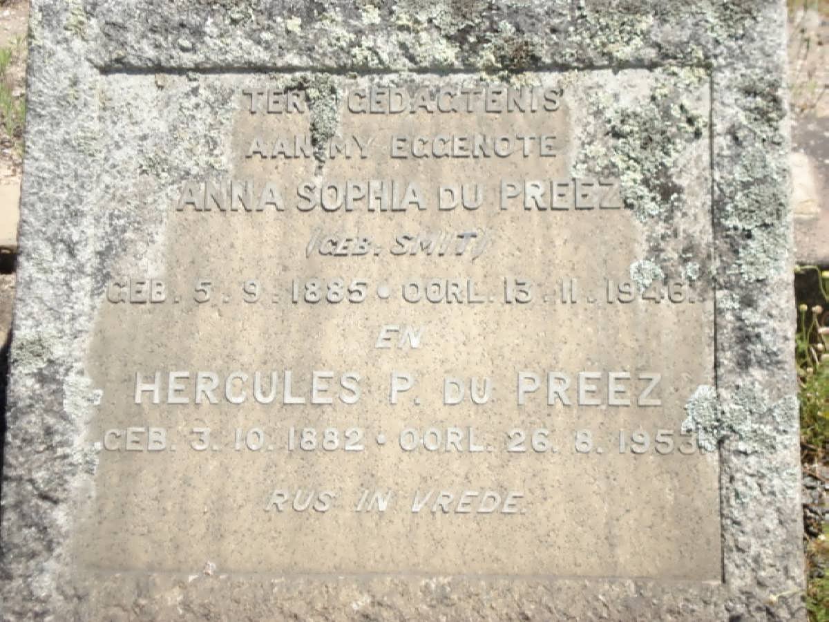 PREEZ Hercules P., du 1882-1953 &amp; Anna Sophia SMIT 1885-1946
