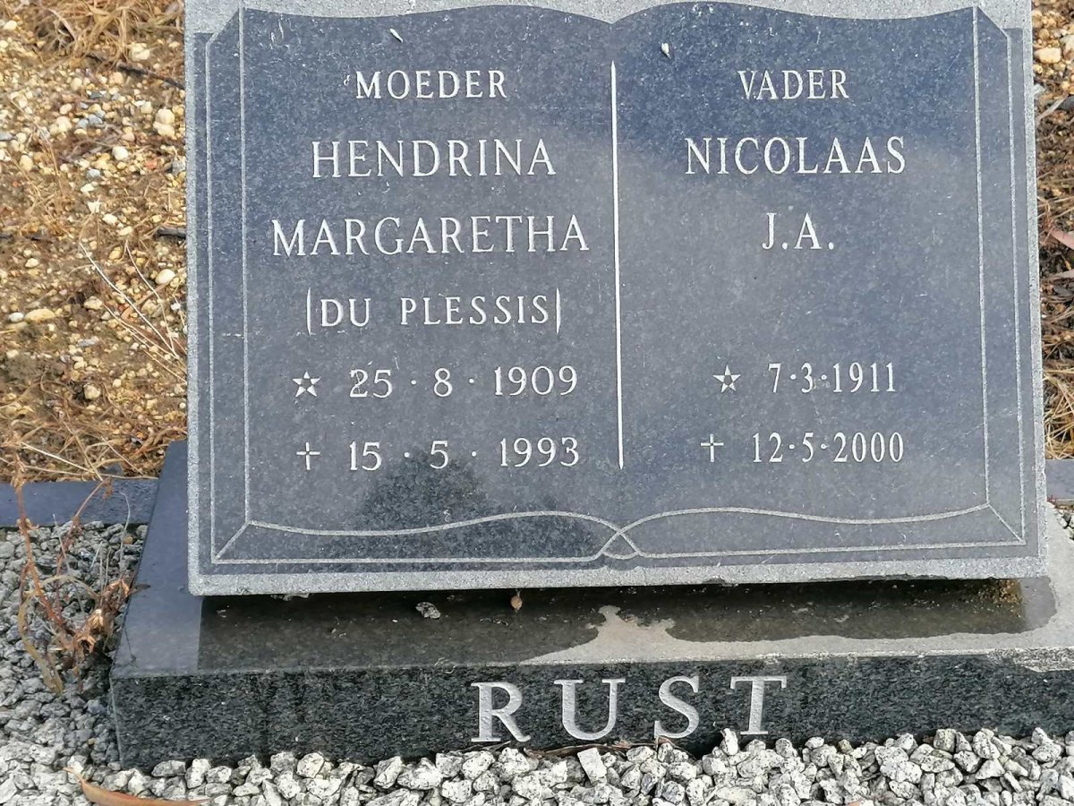 RUST Nicolaas J.A. 1911-2000 &amp; Hendrina Margaretha DU PLESSIS 1909-1993