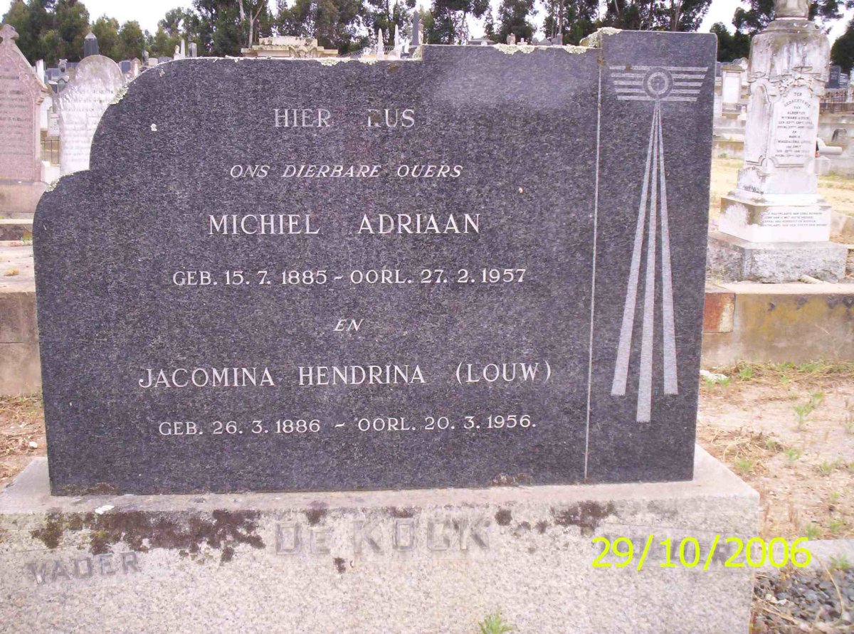 ROUX Michiel Adriaan, le 1885-1957 &amp; Jacomina Hendrina LOUW 1886-1956